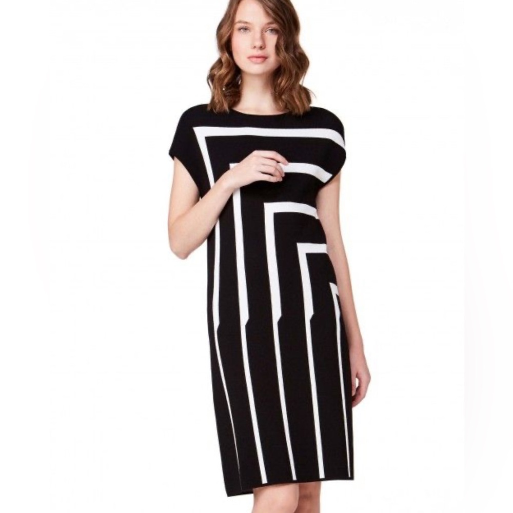 United Colors Of Benetton Black and White Striped Midi Dress